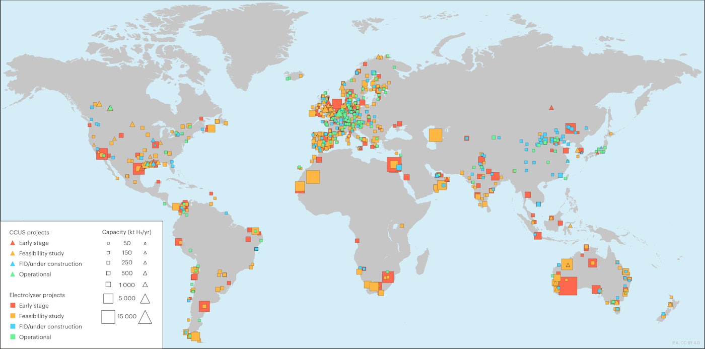Map of announced low-emission hydrogen production projects